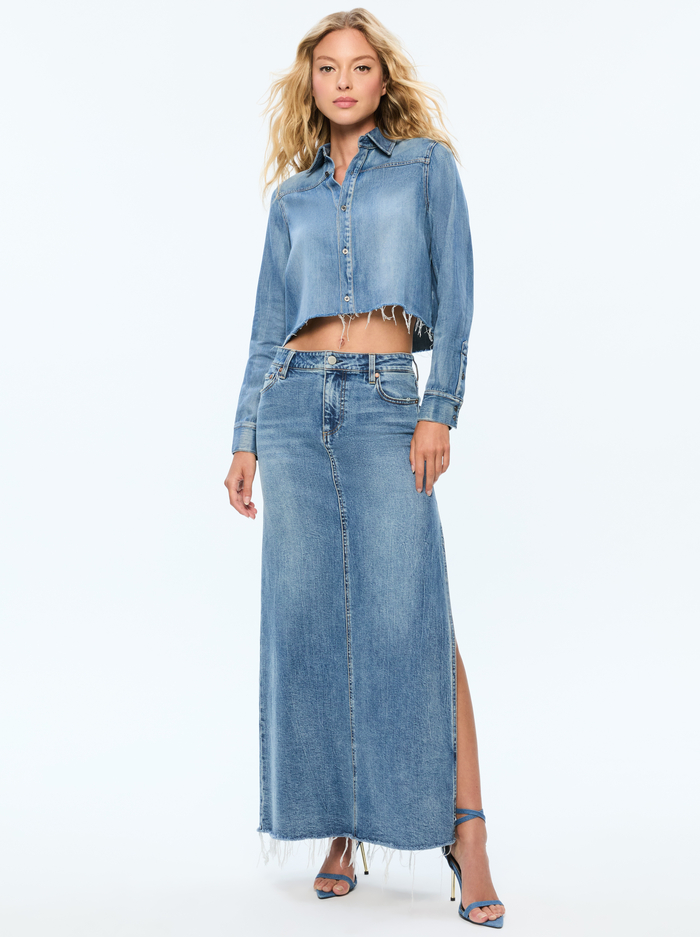 MARISSA HIGH RISE MAXI SKIRT WITH SIDE SLIT - BROOKLYN BLUE image 1 - Alice And Olivia