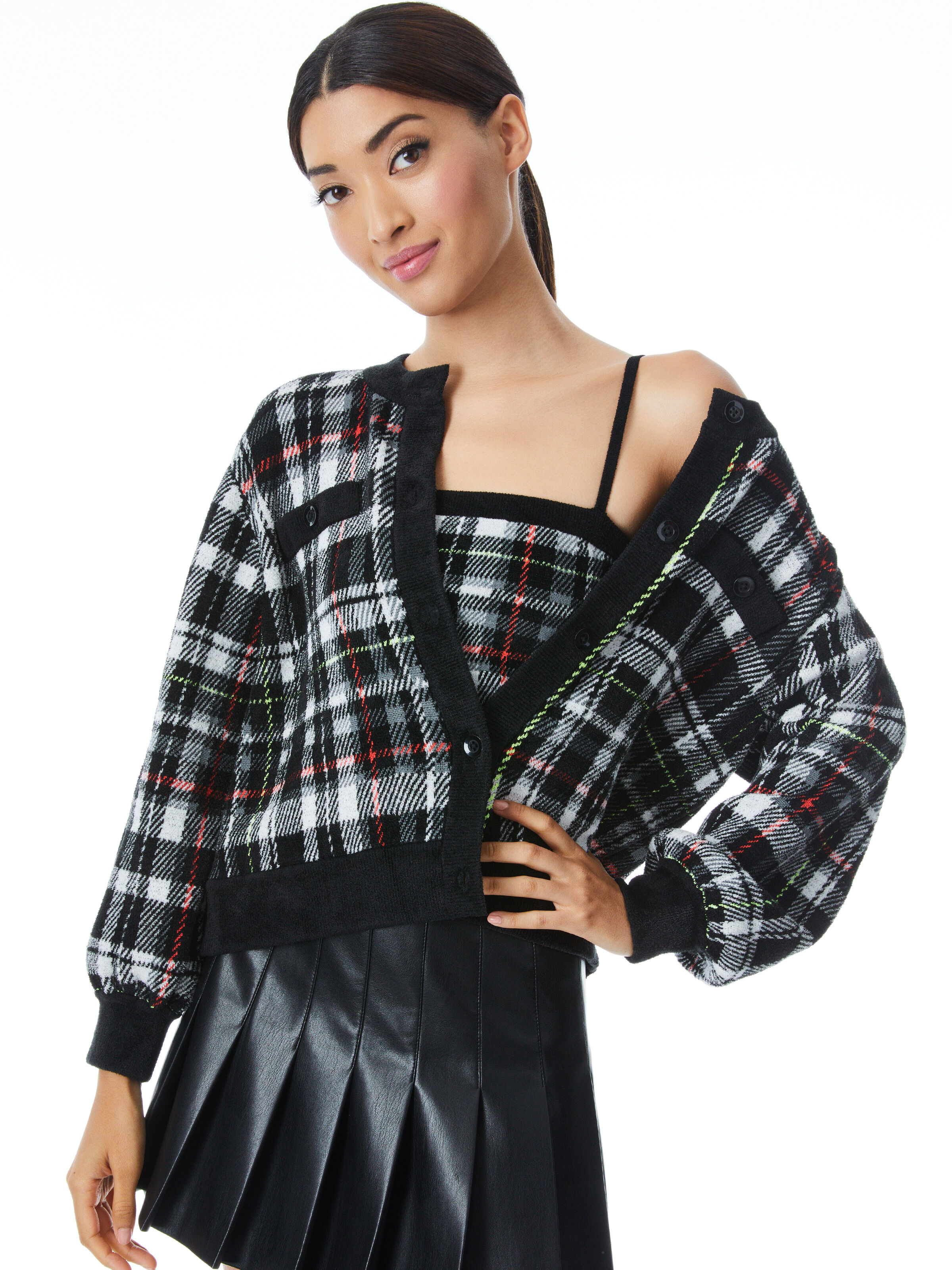 black plaid cardigan
