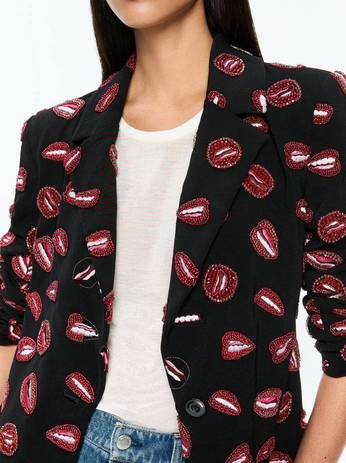 A+O X TOM WESSELMANN BRET LONG BLAZER - LIP SYNC BLACK image 4 - Alice And Olivia