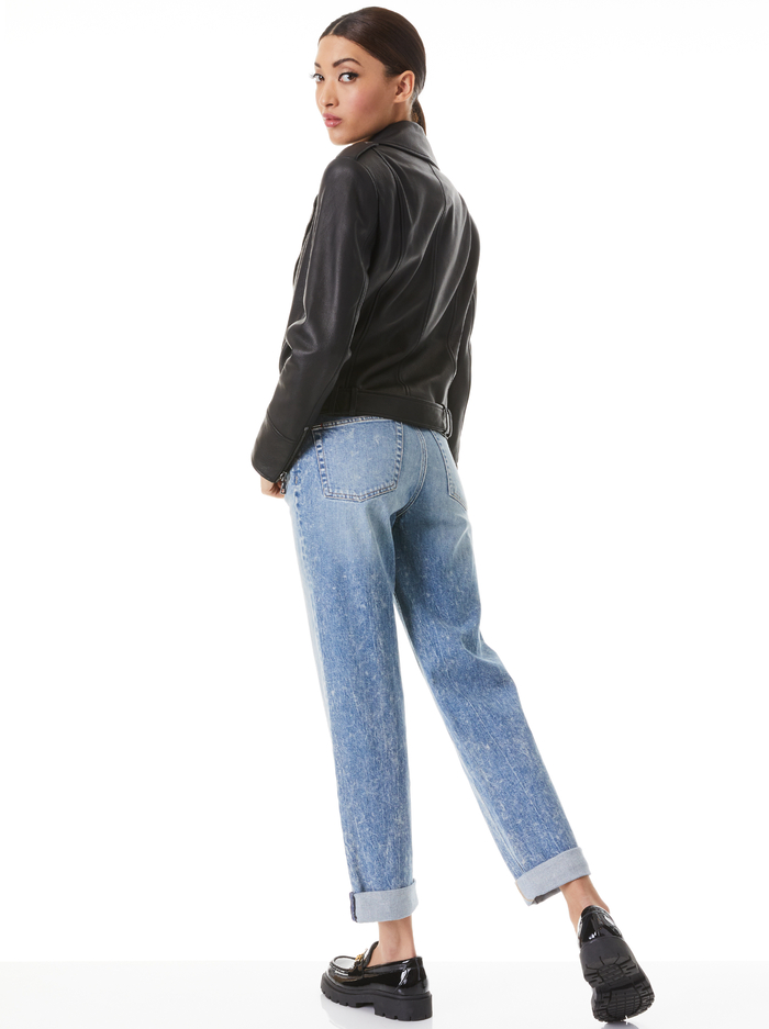 JOHNSIE LEATHER CROPPED MOTO JACKET - BLACK image 1 - ALICE + OLIVIA