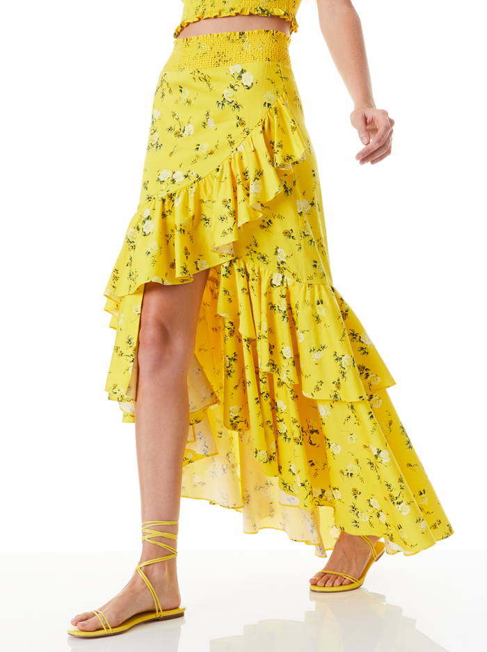CRISTINA WRAP RUFFLE SKIRT - ESCAPE DITSY SUNBEAM - Alice And Olivia