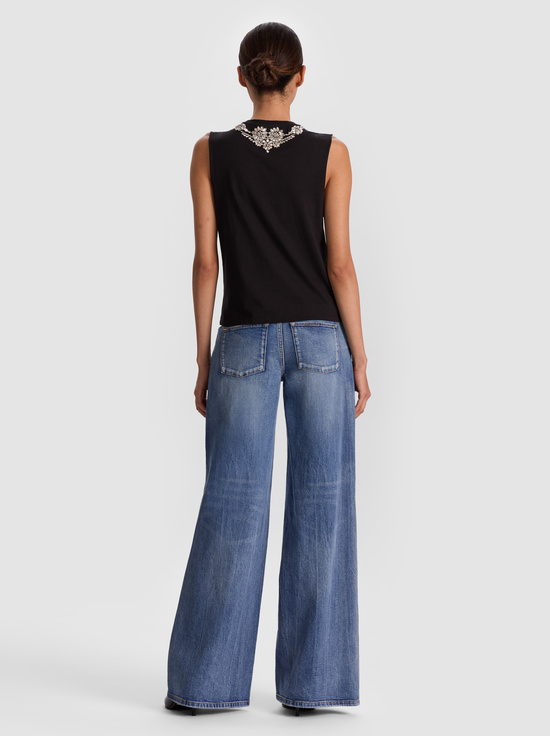 BLACK-DEDE EMBELLISHED TANK