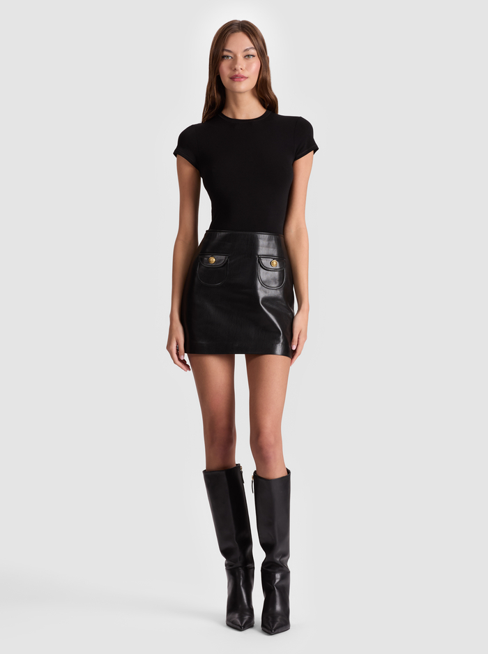 SYDNEY VEGAN MINI DRESS - BLACK - Alice And Olivia