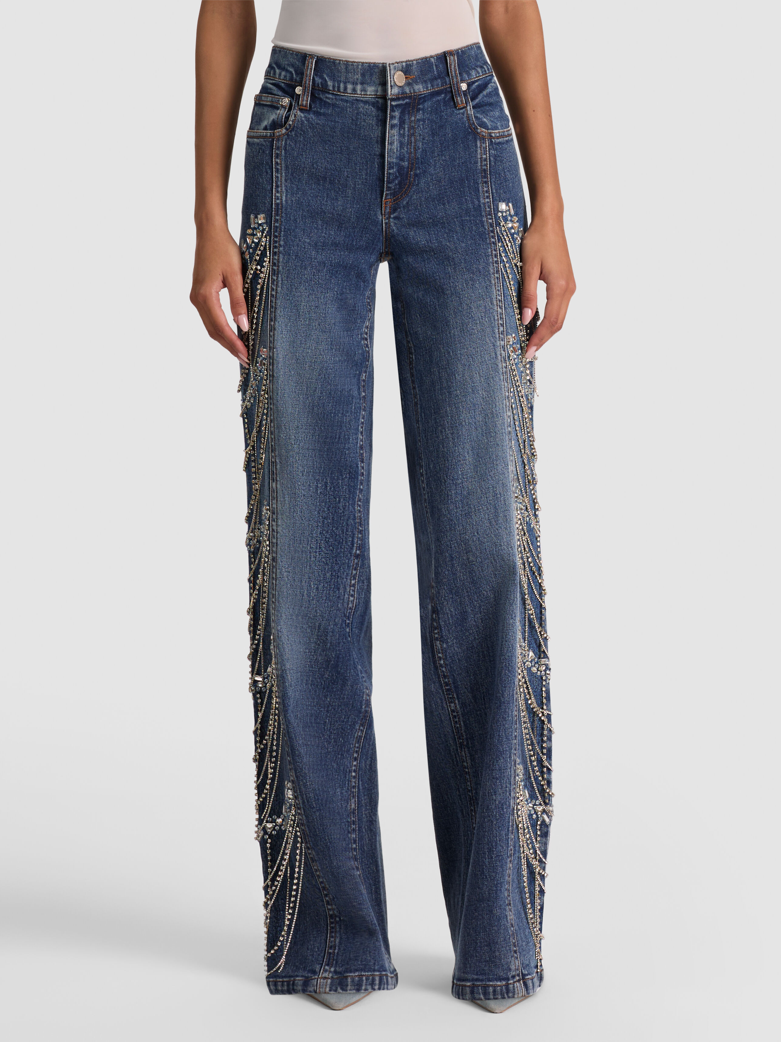 STANLEY CINCH BUCKLE JEAN in BROOKLYN BLUE | ALICE + OLIVIA