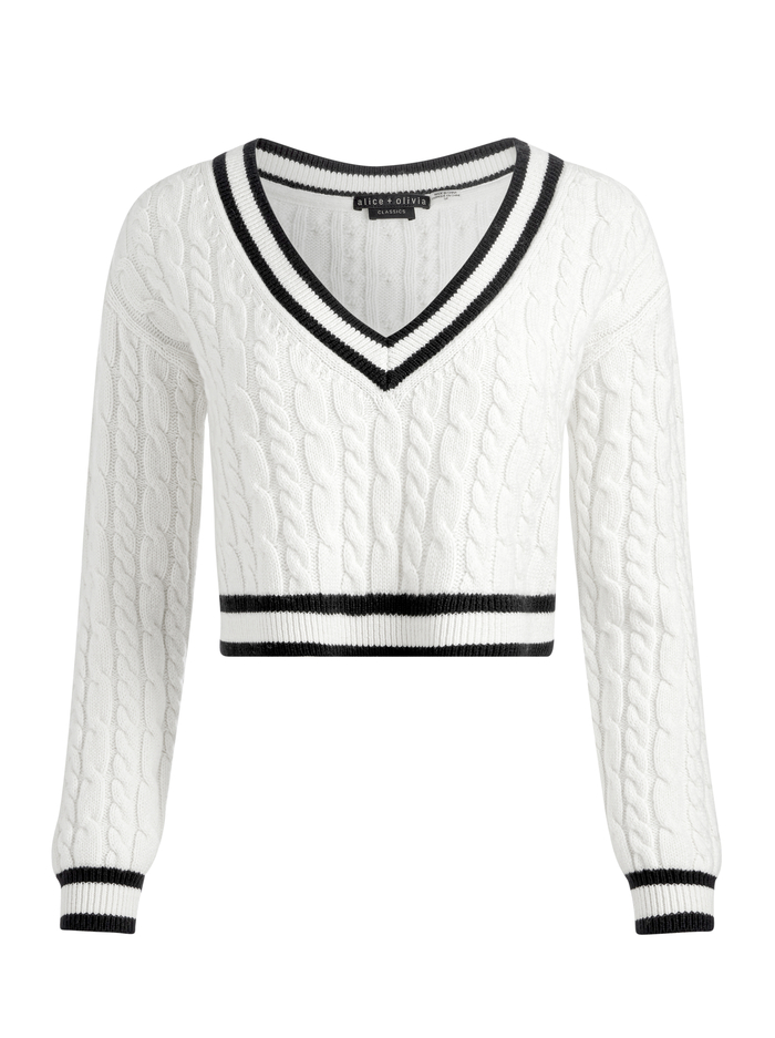 AYDEN CROPPED V-NECK PULLOVER - ECRU/BLACK image 5 - Alice And Olivia