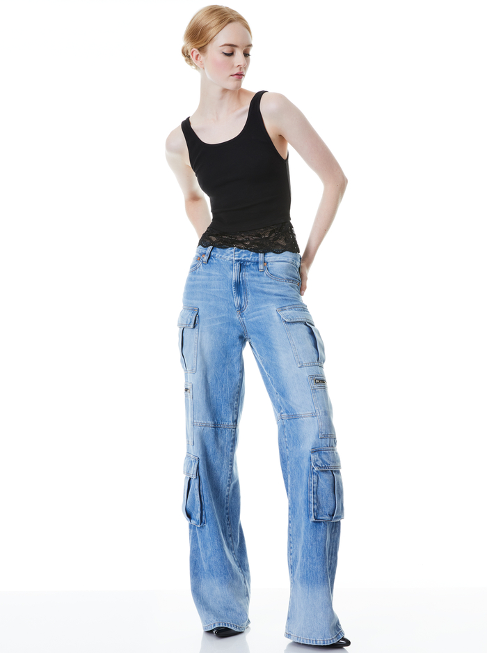 JEMI RIBBED LACE TANK - BLACK/BLACK image 4 - Alice And Olivia