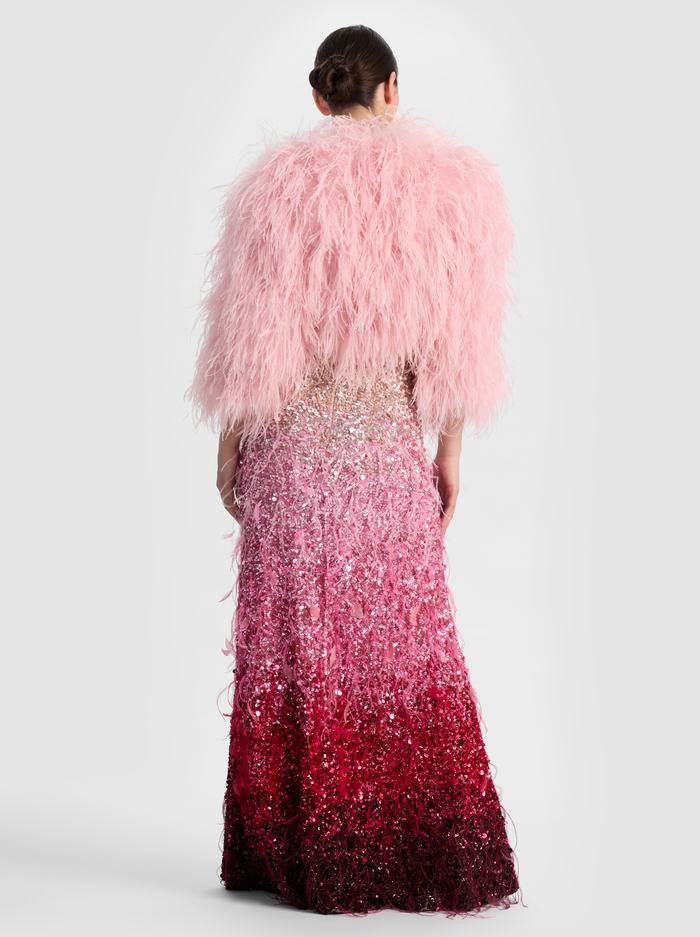 ASHTON EMBELLISHED FEATHER SKIRT - ASCENDENT OMBRE DEEP PINK image 2 - ALICE + OLIVIA