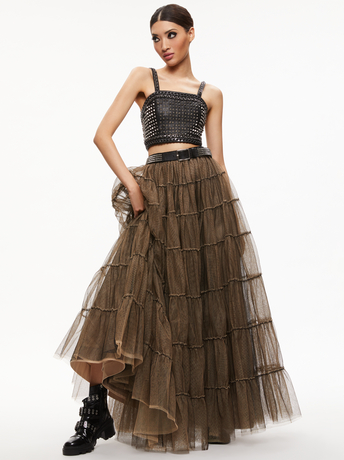 BLACK/ANTIQUE NICKLE-CERESI CHAIN STRAP STUDDED TOP