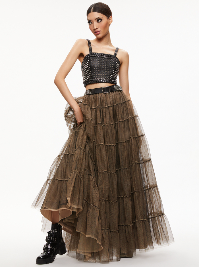 CERESI CHAIN STRAP STUDDED TOP - BLACK/ANTIQUE NICKEL image 1 - Alice And Olivia