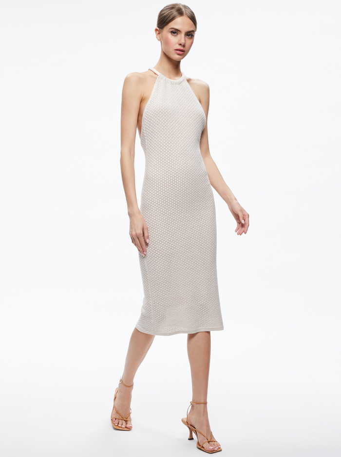 JOVI POINTELLE CORD BACK HALTER DRESS - SAND - Alice And Olivia