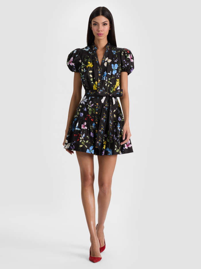 CORA MINI SHIRT DRESS - TWISTING VINES BLACK - ALICE + OLIVIA