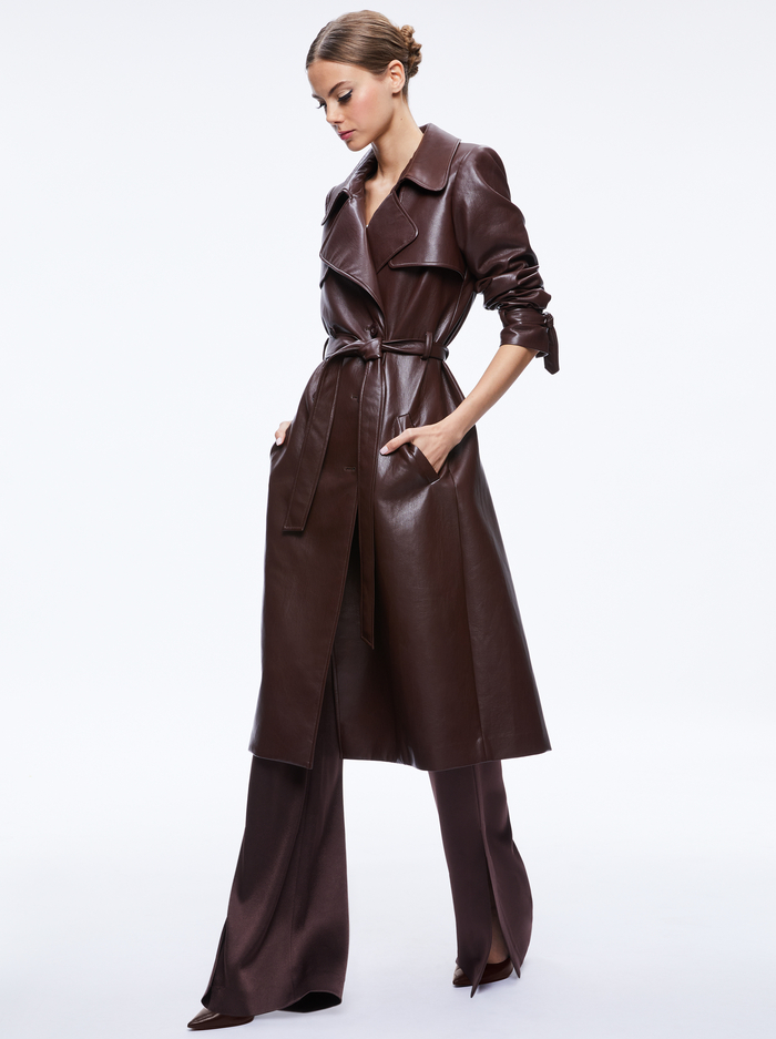 ELICIA VEGAN LEATHER TRENCH COAT - TOFFEE - Alice And Olivia