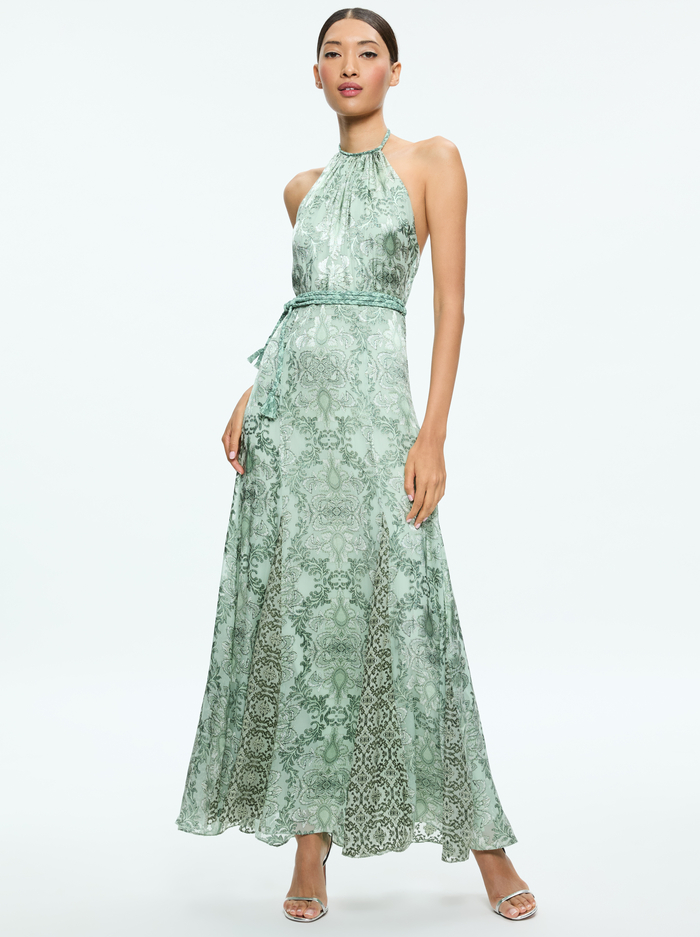 DANIKA HALTER MAXI DRESS WITH BELT - VANITY PISTACHIO - Alice And Olivia