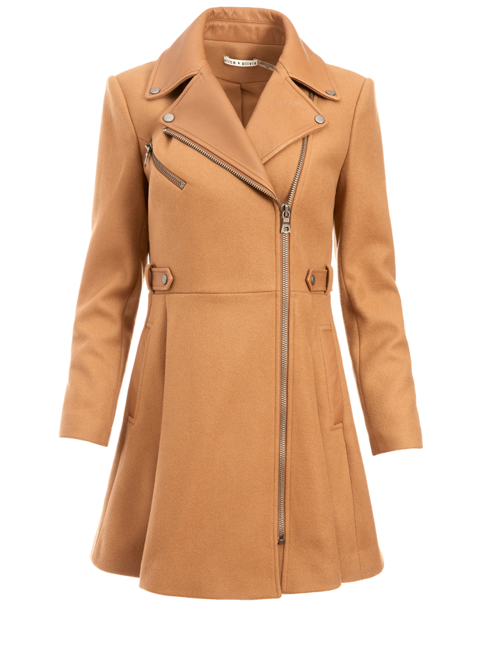 CODY LEATHER DETAIL MIDI COAT - CAMEL image 5 - Alice And Olivia