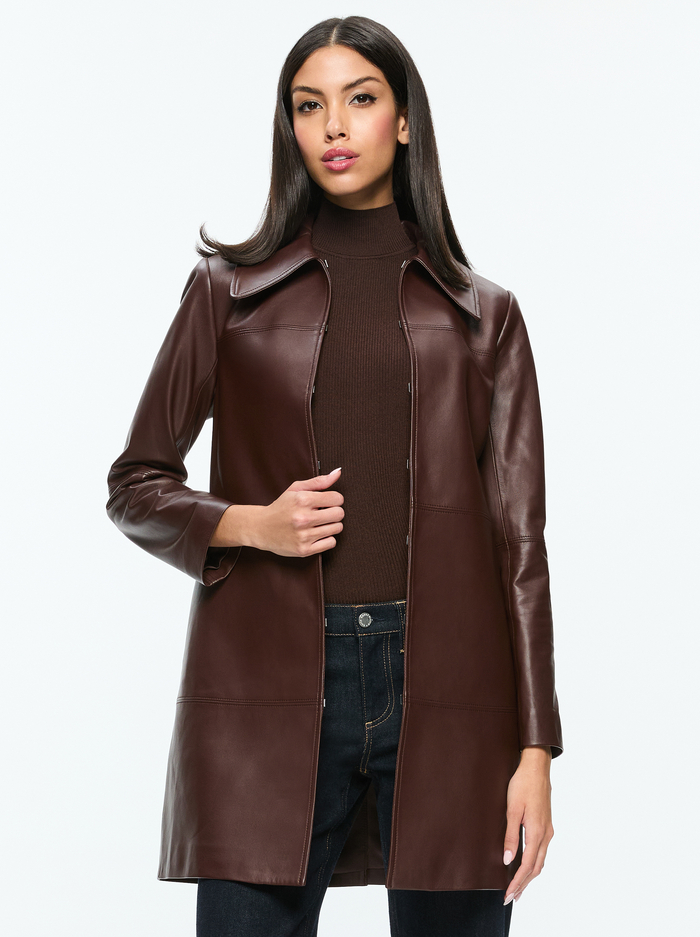 LOGAN LEATHER COAT - ESPRESSO - Alice And Olivia