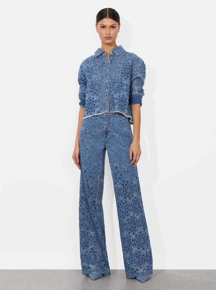AVERY BLUE-FINELY LASERCUT DENIM SHIRT