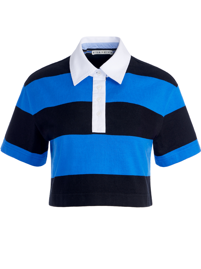 TREVA CROPPED POLO SHIRT - SAPPHIRE/BLACK STRIPE image 5 - Alice And Olivia
