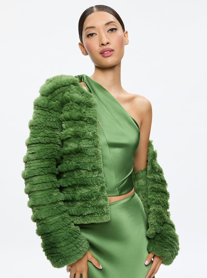 FAWN FAUX FUR JACKET - AVOCADO - Alice And Olivia