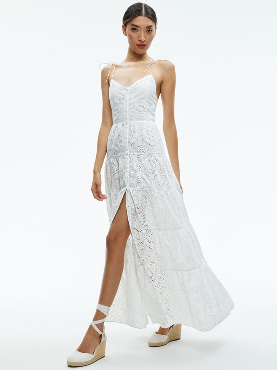 OFF WHITE-SHANTELLA TIERED BUTTON FRONT MAXI DRESS
