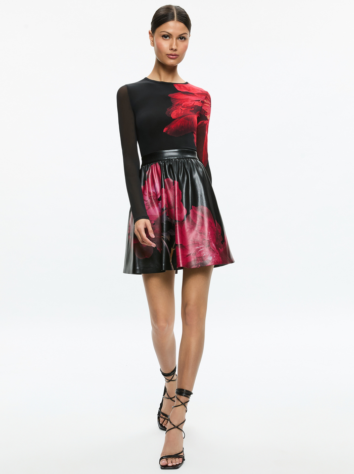 CHARA VEGAN MINI DRESS - PEONY PETALS BRIGHT RUBY image 4 - Alice And Olivia
