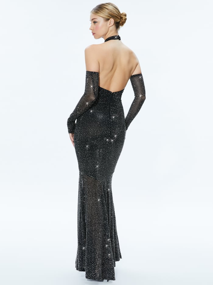 FABIOLA EMBELLISHED HALTER NECK GOWN - BLACK/GUNMETAL image 1 - Alice And Olivia