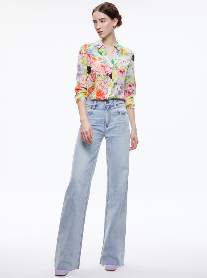 Eloise Button Down Blouse In Dawn Floral | Alice + Olivia