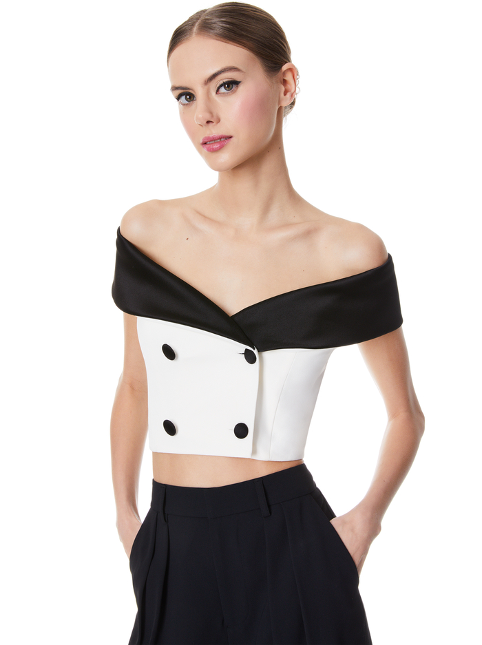 AVALON OFF SHOULDER DOUBLE BREASTED CROP TOP - ECRU - Alice And Olivia