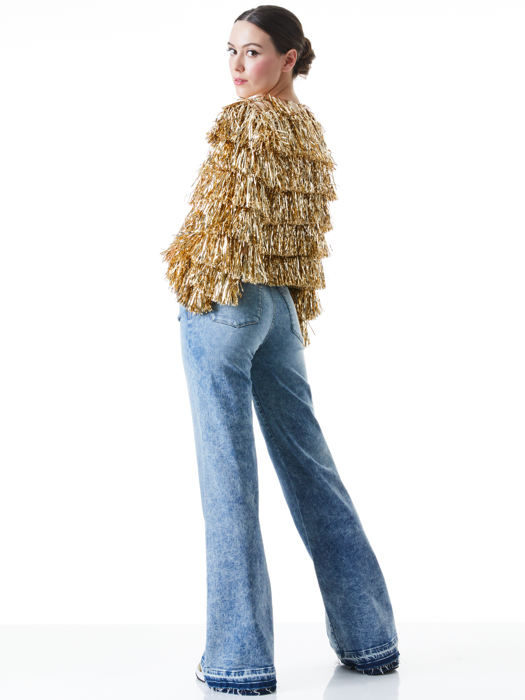 Fawn Fringe Tinsel Jacket In Gold Alice + Olivia