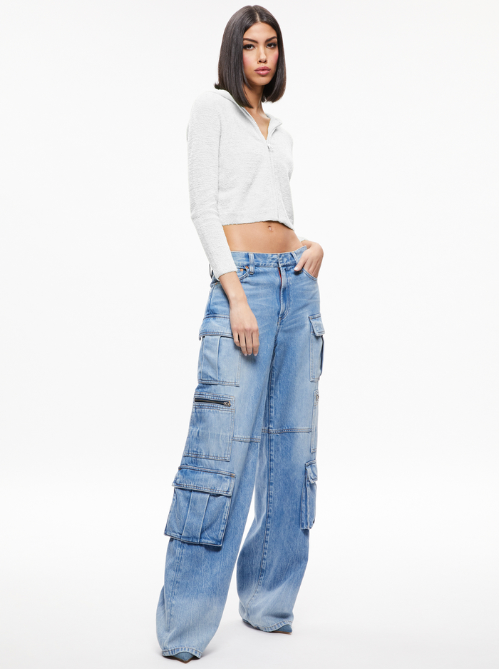 LIDELL CROPPED ZIP UP HOODIE - SOFT WHITE image 4 - Alice And Olivia