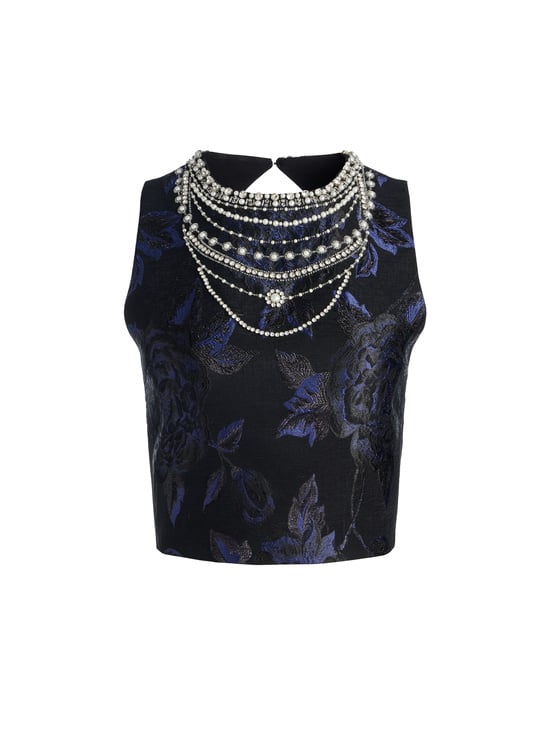 BLACK-CHERRA EMBELLISHED CROP TOP