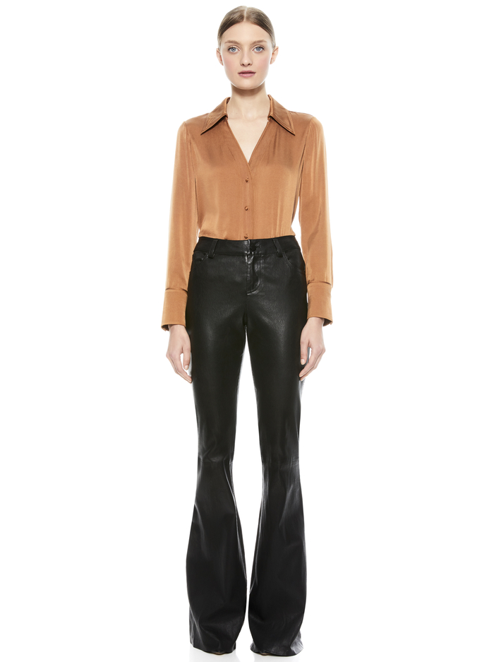HOPE BUTTON DOWN BLOUSE - CAMEL image 2 - Alice And Olivia