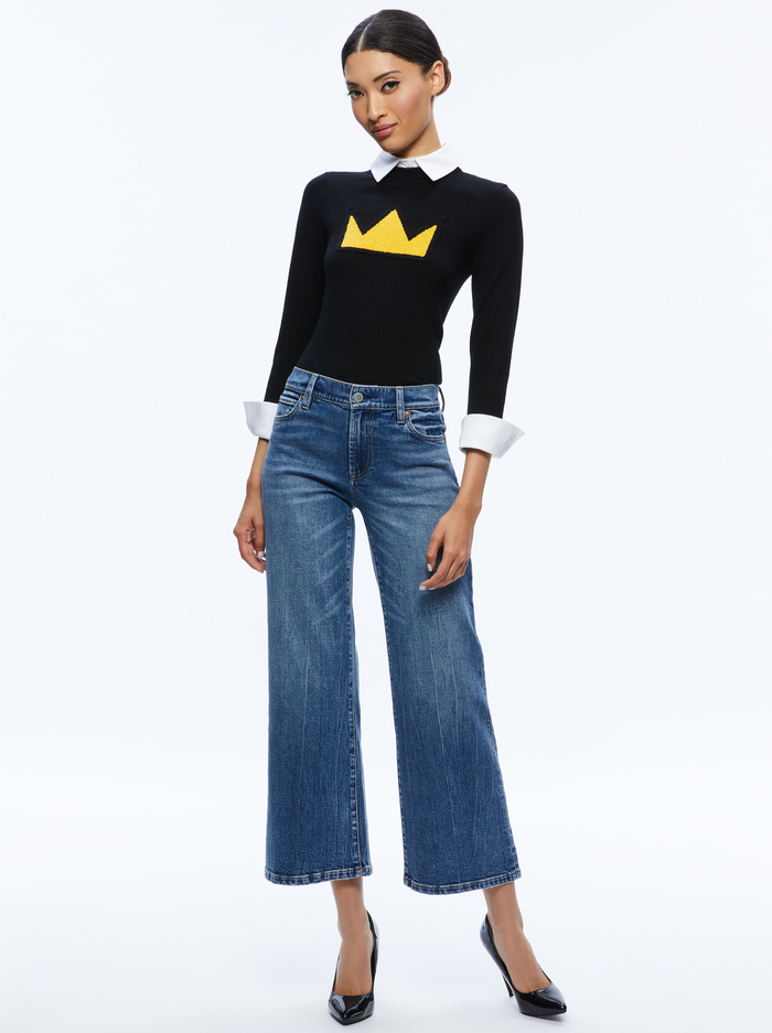 A+O X BASQUIAT PORLA COLLARED SWEATER - BLACK image 2 - Alice And Olivia