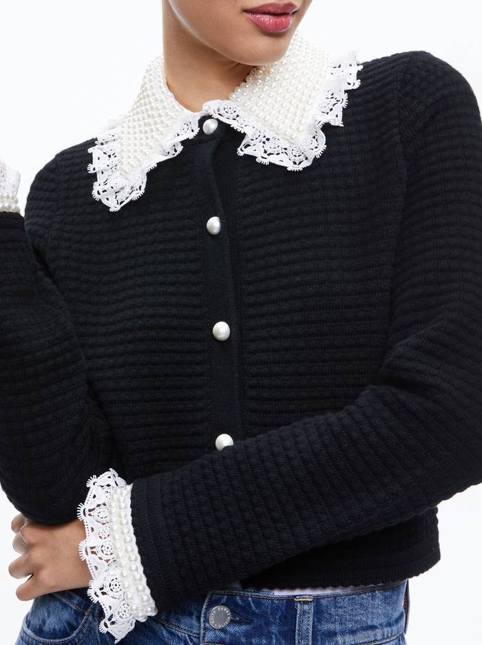NOELLA EMBELLISHED COLLARED CARDIGAN - BLACK image 3 - Alice And Olivia
