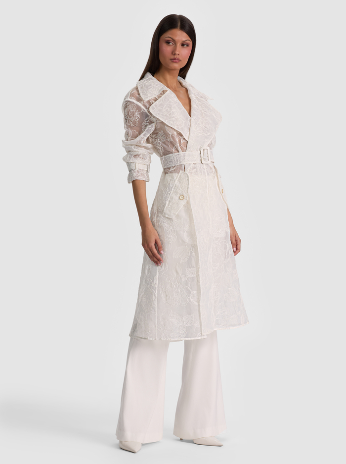 NEVADA EMBROIDERED SHEER TRENCH COAT - OFF WHITE image 4 - ALICE + OLIVIA