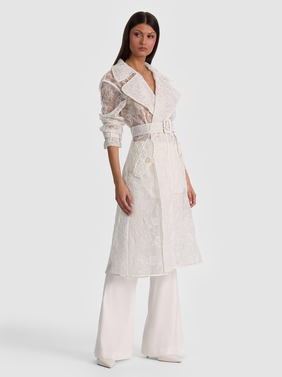 OFF WHITE-NEVADA EMBROIDERED SHEER TRENCH COAT