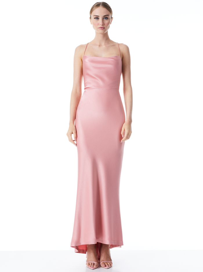 MONTANA LACE UP BACK MAXI GOWN - ROSE - Alice And Olivia