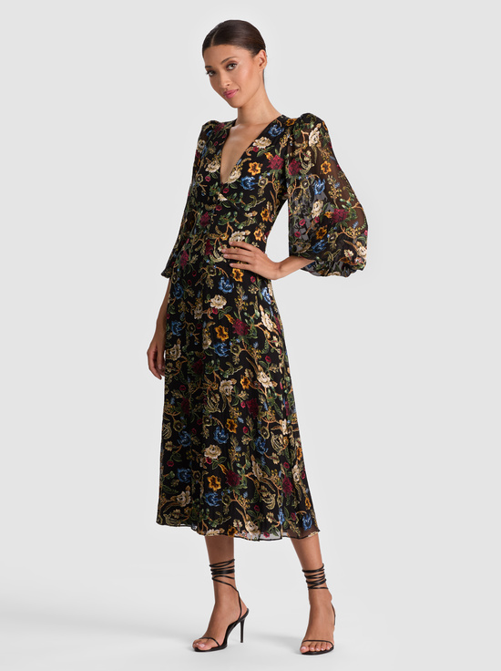 TAPESTRY TRAILS SM BLACK-MONA MIDI DRESS
