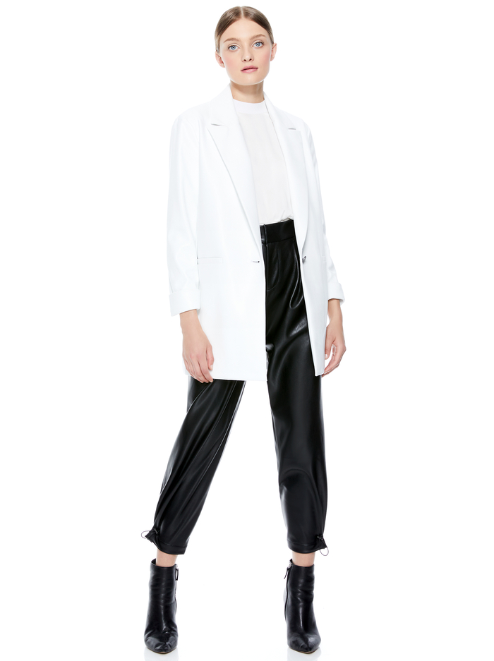 DUNN ROLL CUFF VEGAN LEATHER BLAZER - OFF WHITE image 2 - Alice And Olivia