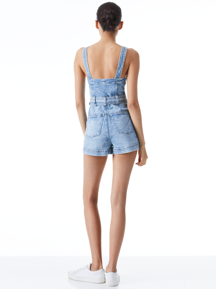KEI SWEETHEART NECKLINE DENIM ROMPER - ROCKY BLUES image 1 - Alice And Olivia