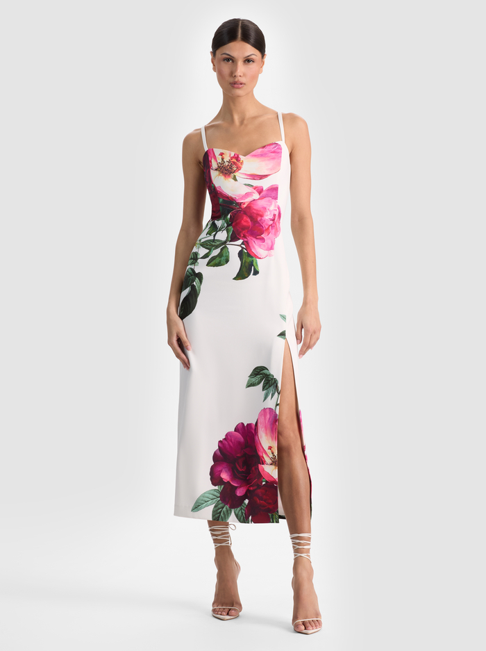NINA MIDI DRESS - EMPRESS BLOOM OFF WHITE - ALICE + OLIVIA