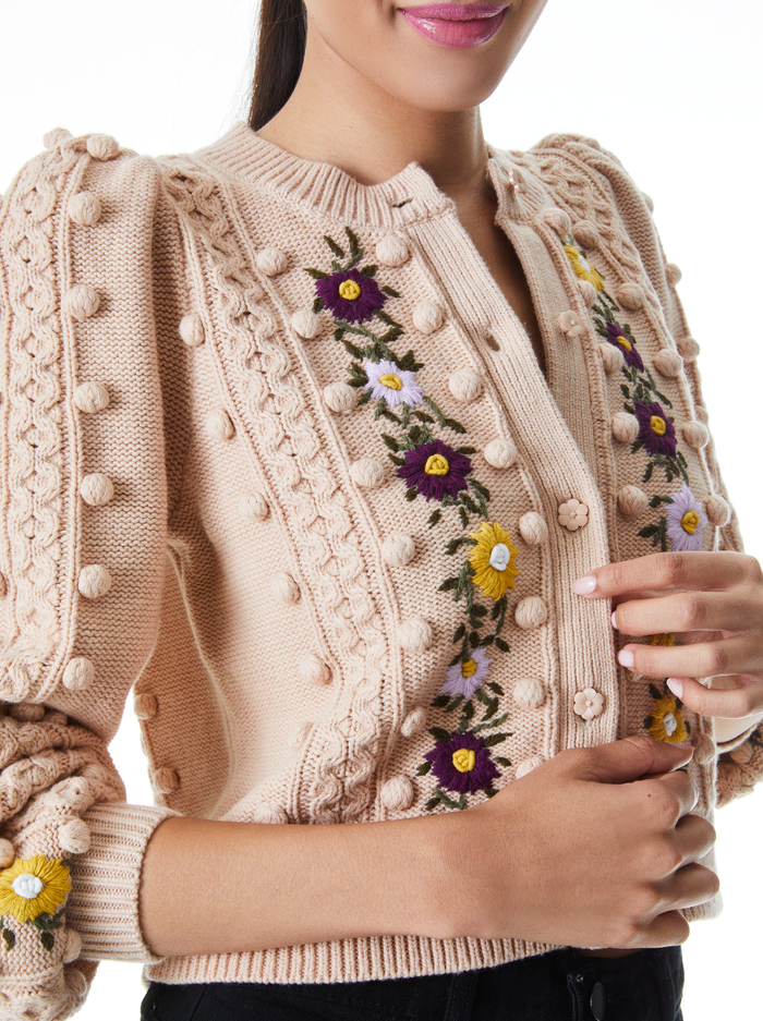 KITTY PUFF SLEEVE CARDIGAN - ALMOND/MULTI image 3 - Alice And Olivia