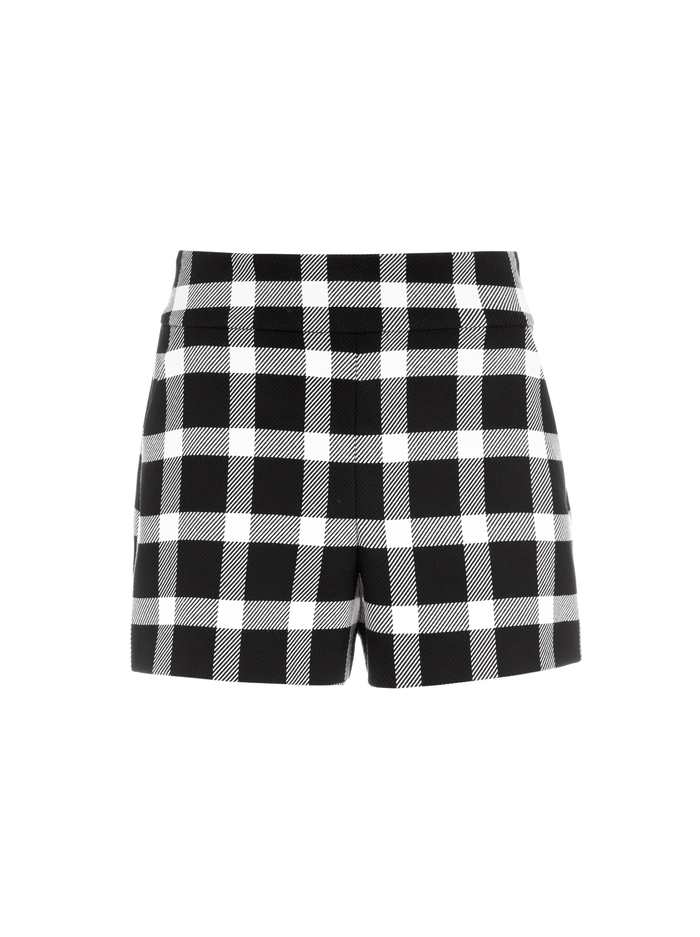 Donald High Waist Plaid Short In Black/white | Alice And Olivia
