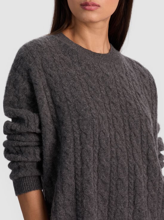 CHARCOAL HEATHER-CECILIE CASHMERE CABLEKNIT PULLOVER