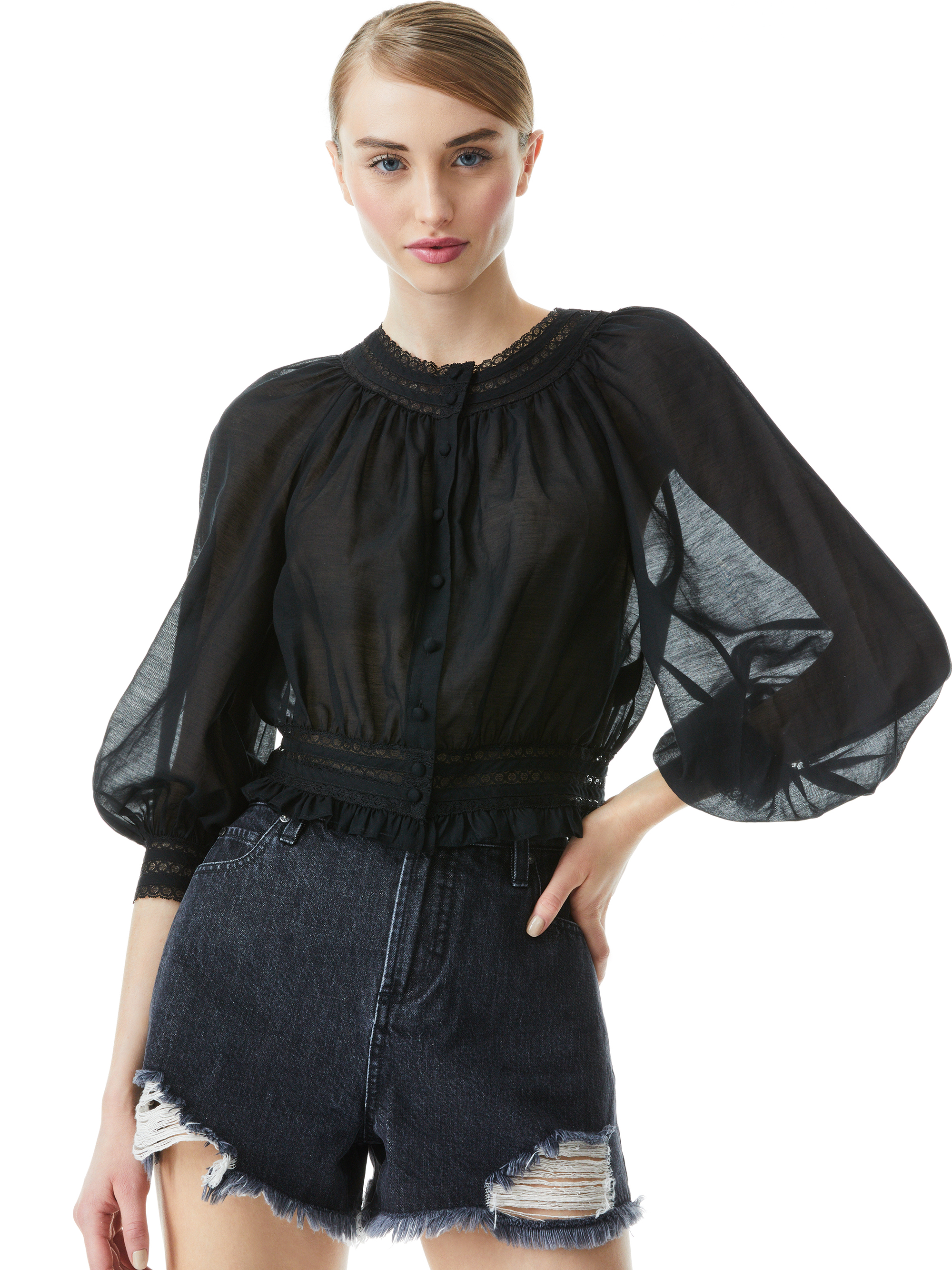 Cherelle Button Front Blouse In Black | Alice And Olivia