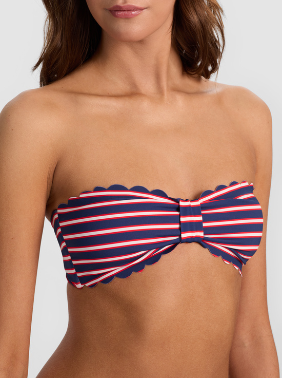 TEAKWOOD STRIPE FRENCH BLUE-A+O X PQ SWIM REVERSIBLE BANDEAU BIKINI TOP