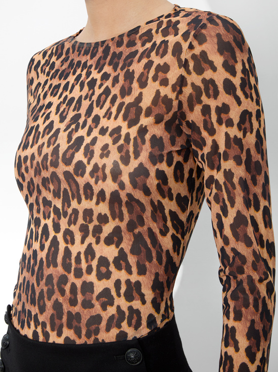 SPOTTED LEOPARD DARK TAN-DELAINA MESH TOP