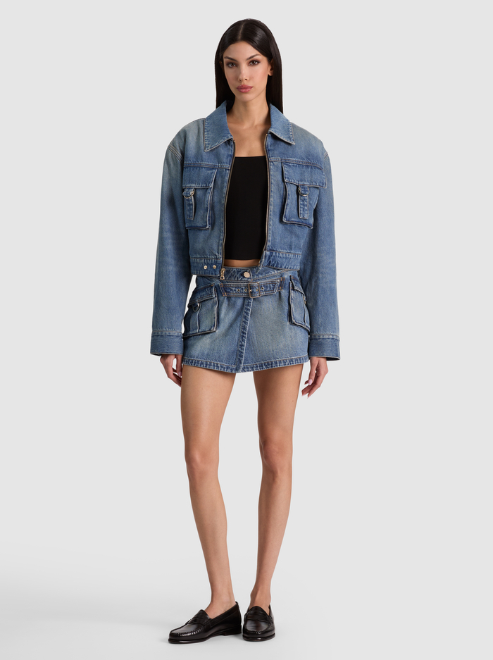 LEROY DENIM AVIATOR JACKET - FLORENCE VINTAGE BLUE image 1 - ALICE + OLIVIA