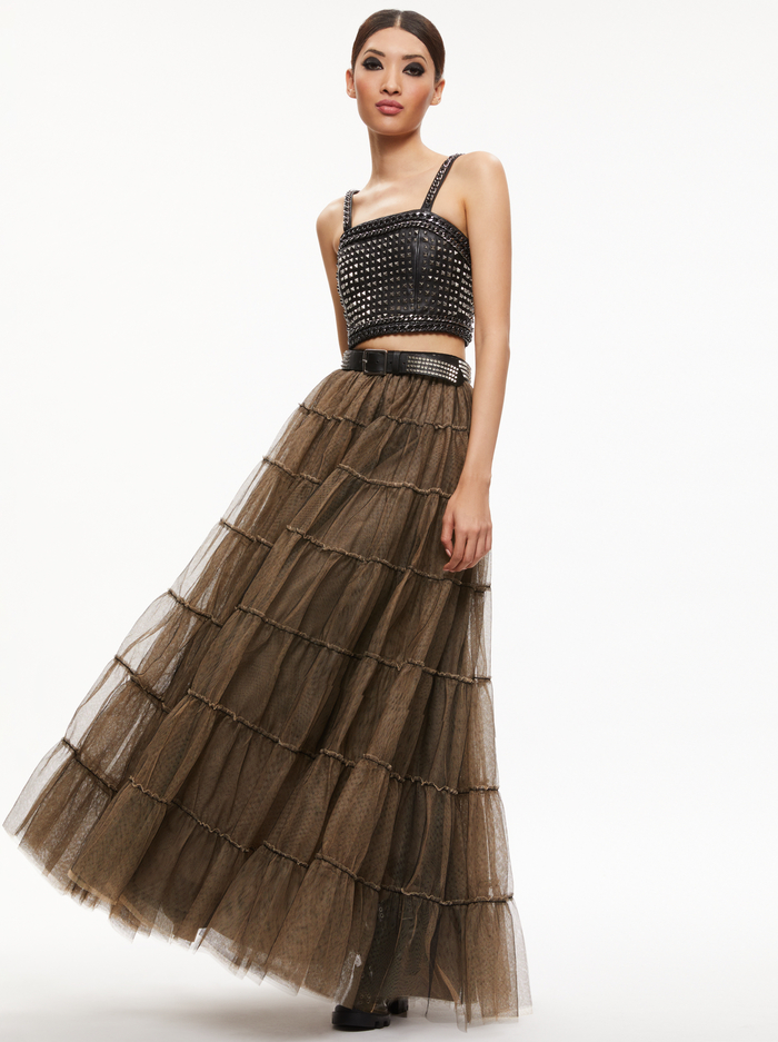 CERESI CHAIN STRAP STUDDED TOP - BLACK/ANTIQUE NICKEL image 3 - Alice And Olivia