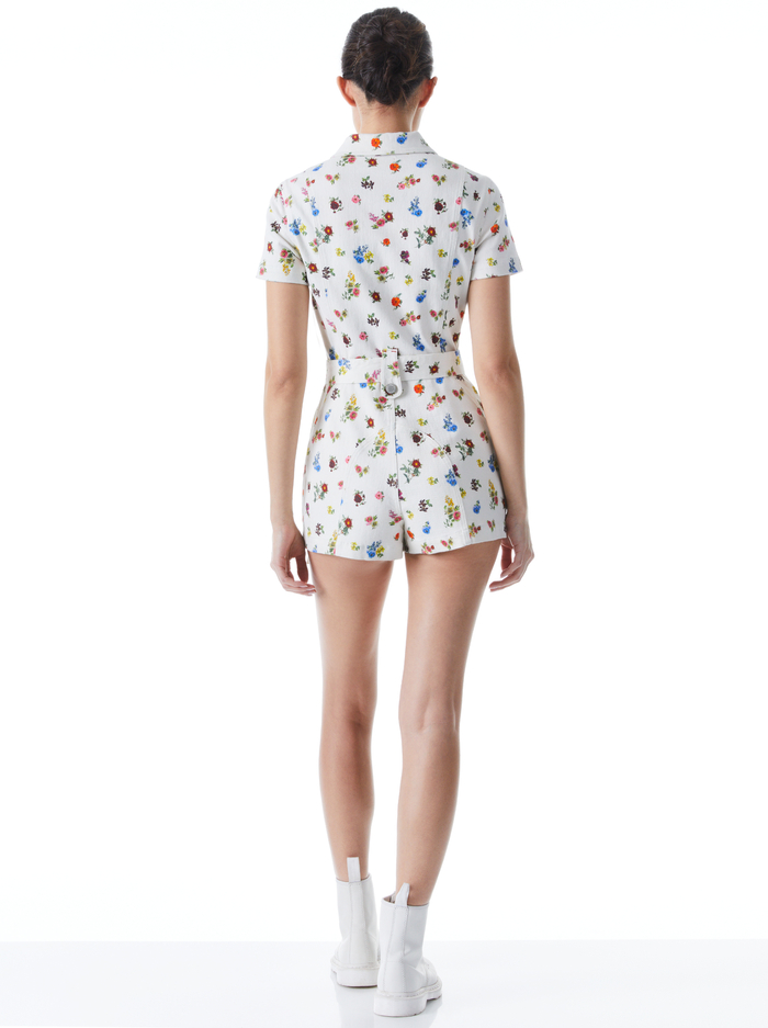 GORGEOUS DENIM ROMPER WITH TIE BELT - OFF WHITE MULTI image 1 - Alice And Olivia