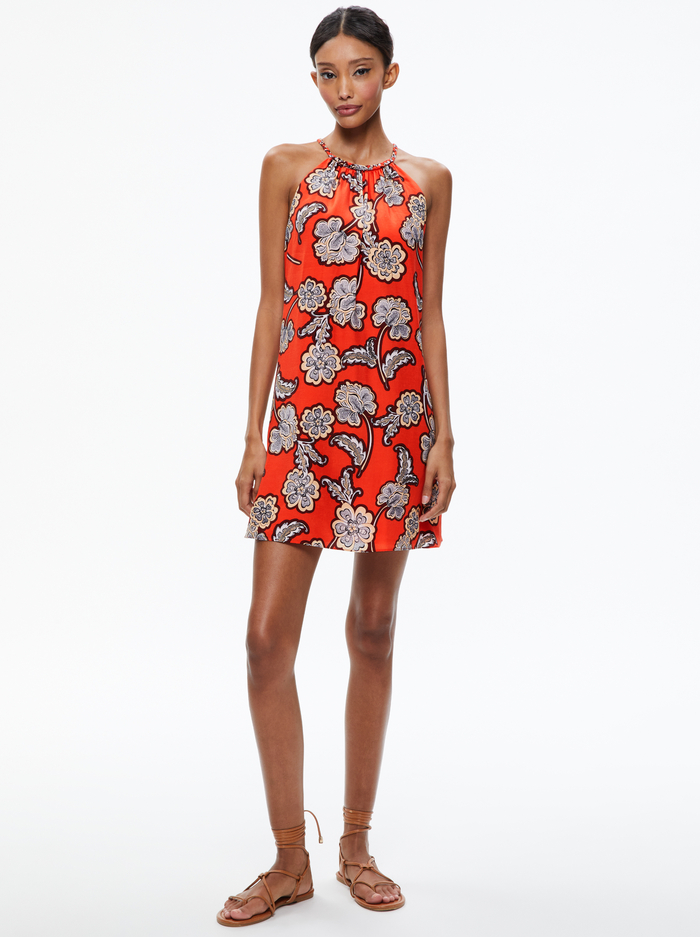 QUINN BRAIDED HALTERNECK MINI DRESS - LANDMARK - Alice And Olivia